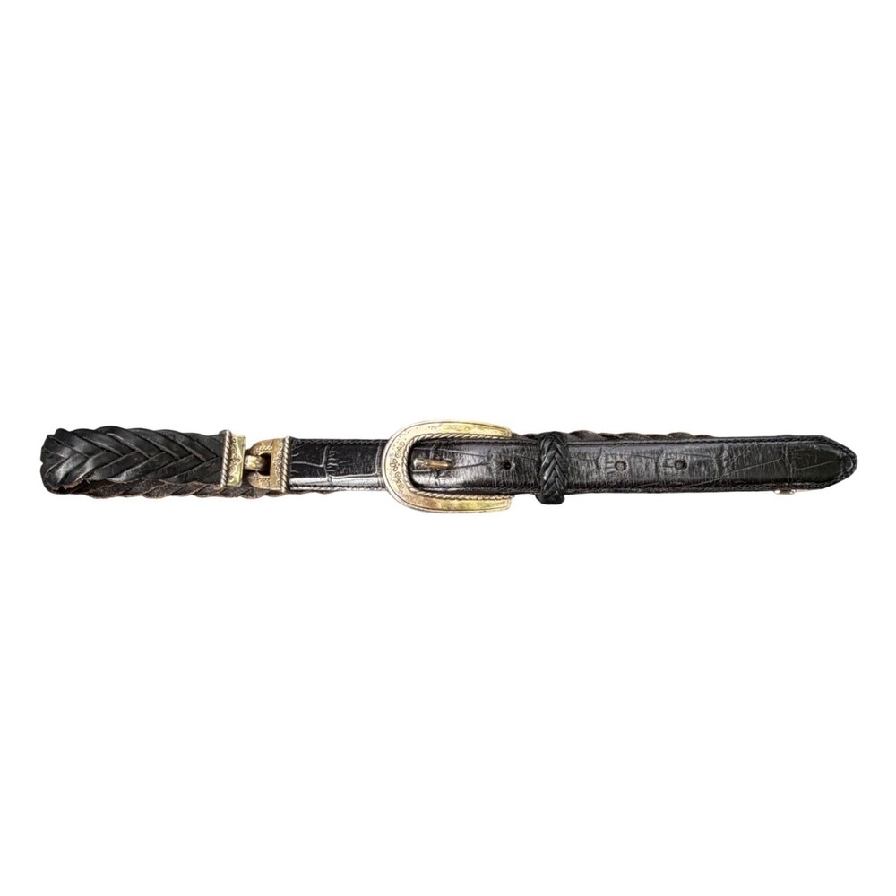 Brighton Womens Black Leather Braided Mock Croc Western Belt 9A003 Size M